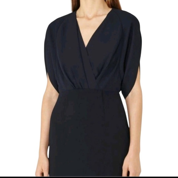 REISS Lyon Knee Length Laser Cut Open Back Navy Blue Sheath Dress Sz 6 Office - Picture 5 of 14